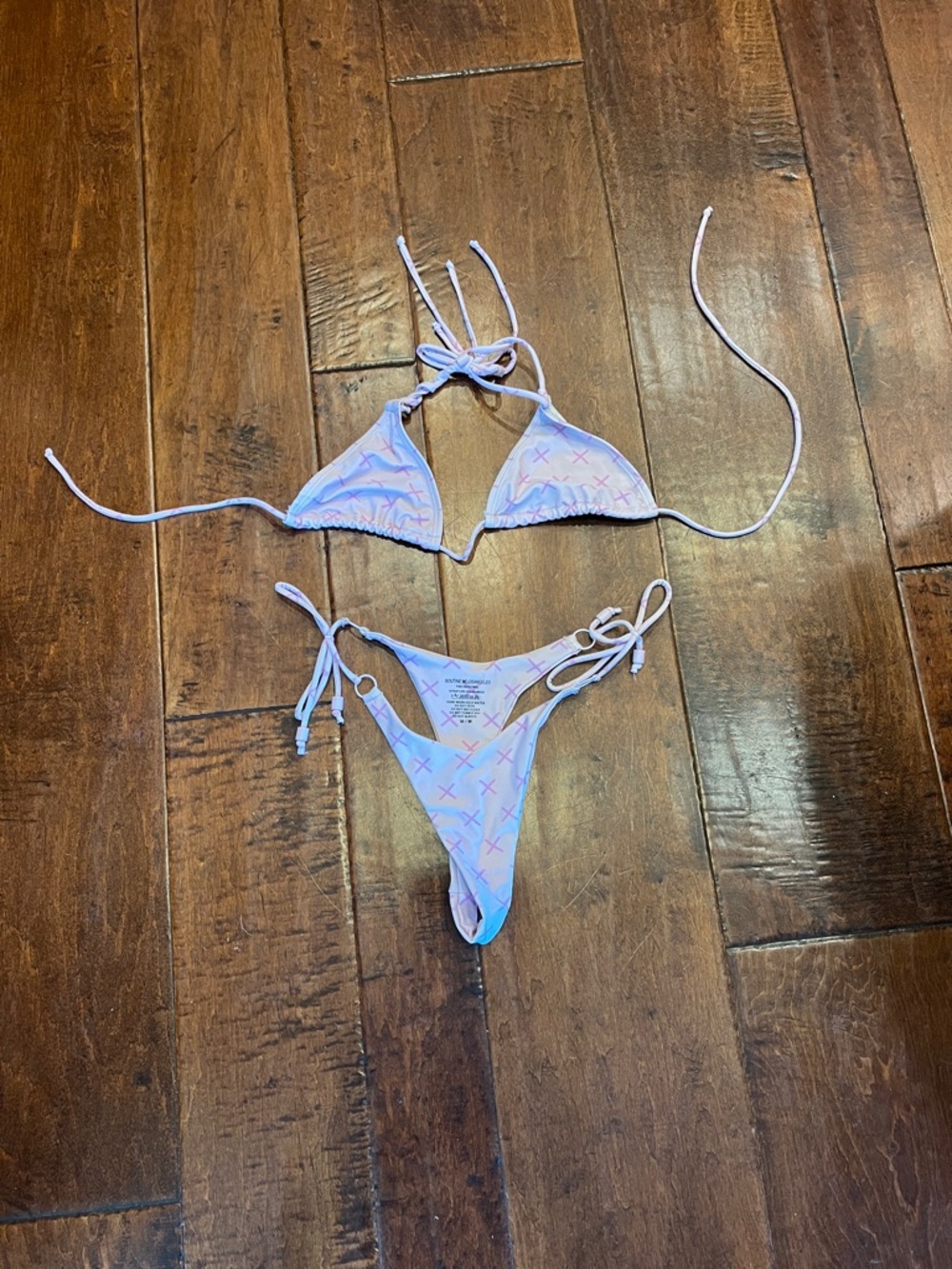 Boutine LA Lilac/Pink Cross-Print Triangle String Bikini